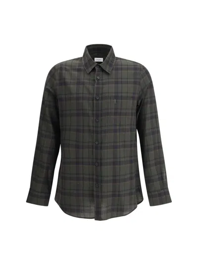 Saint Laurent Button-down Shirt With Curved Hem And Pocket In Green