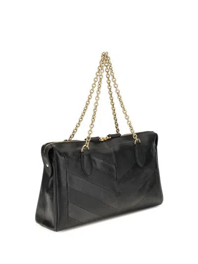 Valentino Black Leather Panthea Medium Shoulder Bag In Blue