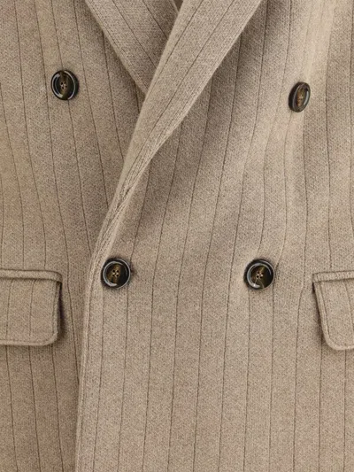 Lardini Double-breasted Knit Jacket In Brown