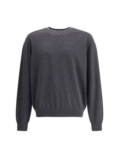 Jacquemus Long Sleeve Crewneck Sweater With Ribbed Cuffs In Gray