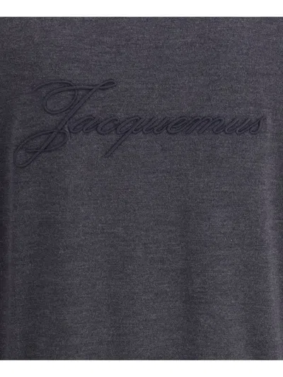 Jacquemus Long Sleeve Crewneck Sweater With Ribbed Cuffs In Gray