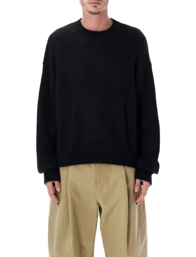 Studio Nicholson Wynn Black Superkid Mohair Crewneck Sweater In Black