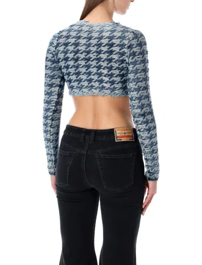 Diesel Long Sleeve Cropped Houndstooth Top In Multi