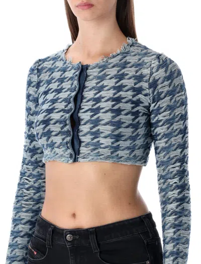 Diesel Long Sleeve Cropped Houndstooth Top In Multi