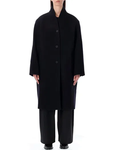 Studio Nicholson Long Coat With Structured Shoulders And Pockets In Black