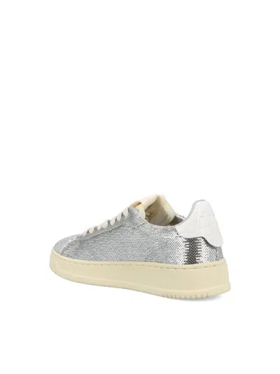 Autry Dallas Low Sparkling Sneakers In Silver And White Sequins Shoes In Multi