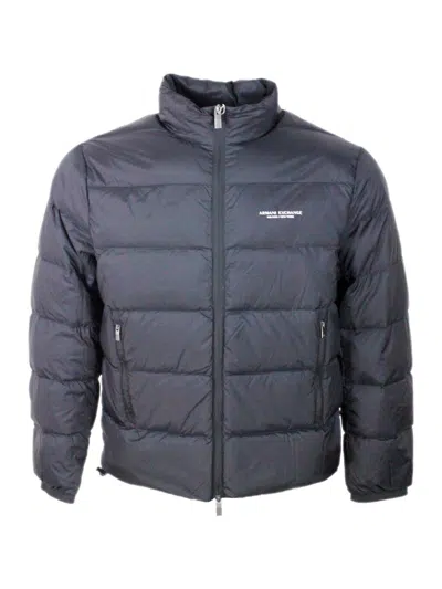 Armani Exchange Blue Polyester Jacket In Black