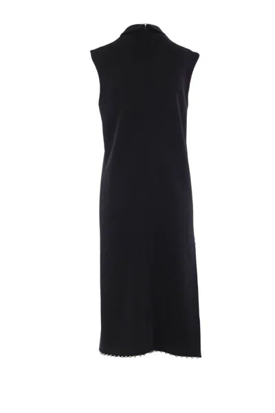 Jil Sander Bead Embellished Sleeveless Stretch Virgin Wool Blend Midi Dress In Black