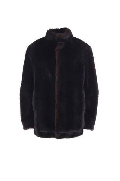 Mm6 Maison Margiela Luxurious Faux Fur High Collar Jacket In Black