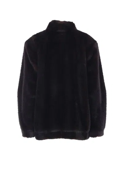 Mm6 Maison Margiela Luxurious Faux Fur High Collar Jacket In Black