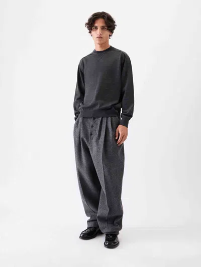 Jacquemus Long Sleeve Crewneck Sweater With Ribbed Cuffs In Gray