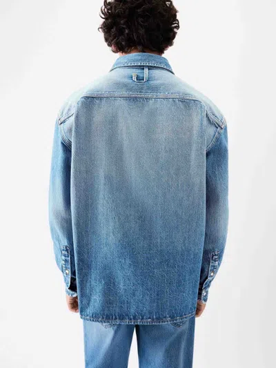 Jacquemus La Chemise De-nimes Simon With Embroidered Logo In Blue