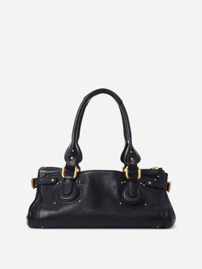 Chloé Structured Shoulder Bag With Padlock And Studs In Black