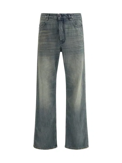 Balenciaga Loose Washed Jeans In Blue/grey/yellow In Blue