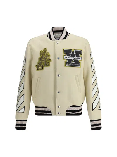 Off-white Mens Frozen Dew Lion Varsity Patches Wool-blend Jacket In Neutral