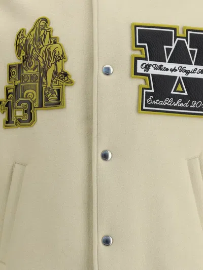 Off-white Mens Frozen Dew Lion Varsity Patches Wool-blend Jacket In Neutral