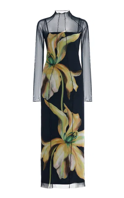 Significant Other Exclusive Jean Floral Mesh Midi Dress In Green