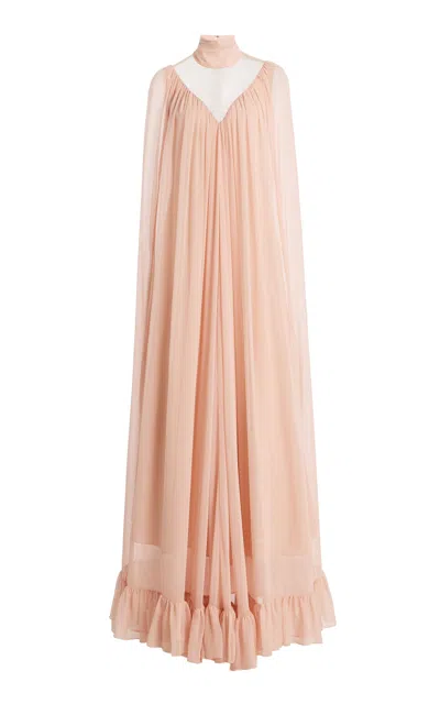 Rodarte Ruffled Silk-chiffon Cape Gown In Pink