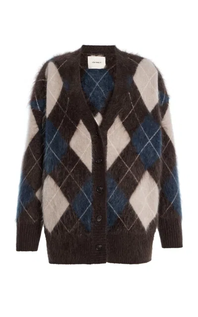 Lisa Yang Elaria Cardigan Wood/night Fall/sand/cream Brushed Argyle 0 In Multi