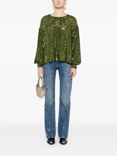 Rabanne Off-the-shoulder Sequin Embellished Top In Green
