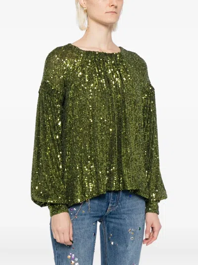 Rabanne Off-the-shoulder Sequin Embellished Top In Green