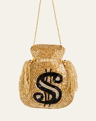Sudha Pennathur Beaded Money Bag Christmas Ornament In Gold