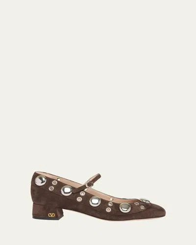 Valentino Stylish Block Heel Round Toe Pumps In Brown