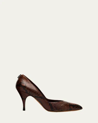 Miu Miu Snakeskin Pattern Pointed Toe Leather Pumps In Brown