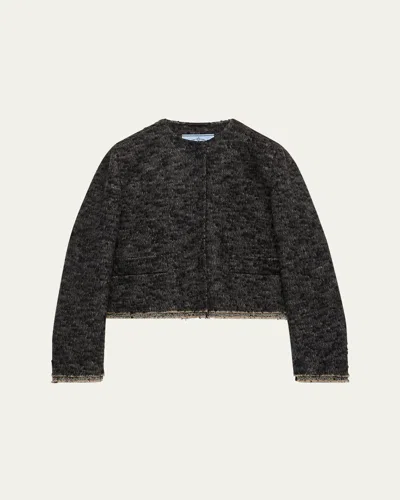 Prada Women's Single-breasted Double Tweed Jacket In Gray