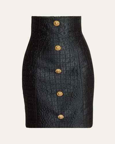 Balmain Croco Jacquard Button-front Mini Pencil Skirt In Multi