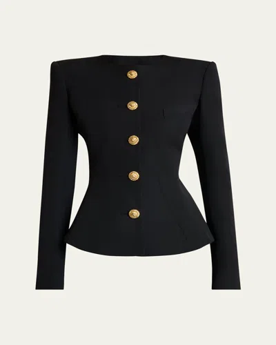 Balmain Single-breasted Grain De Poudre Basque Jacket In Black
