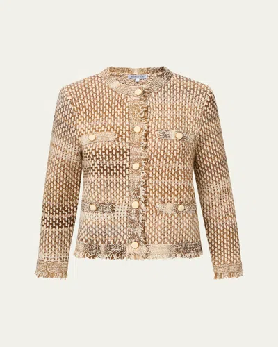 Veronica Beard Womens Desert Khaki Multi Sariyah Fringed-trims Cotton-blend Jacket In Pink