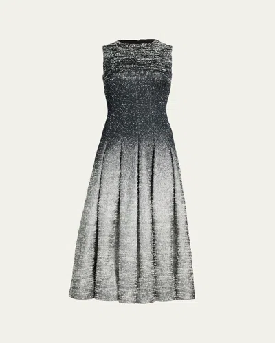Oscar De La Renta Sleeveless Ombre Metallic Boucle Jacquard Midi Dress In Multi