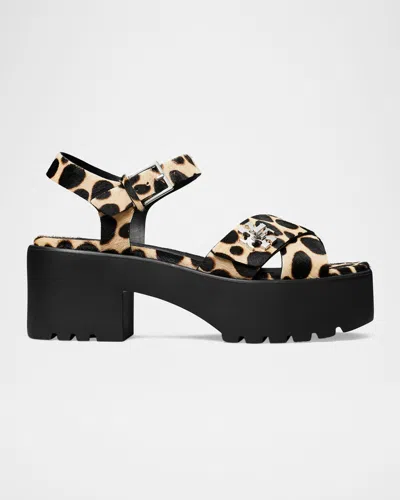 Tory Burch Turnlock Calf Hair Lug-heeled Platform Sandals In Black