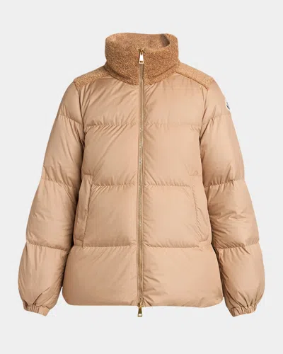 Moncler Puffer Jacket With High Collar And Pockets In Multi