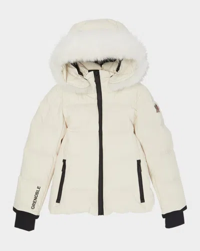 Moncler Girl's New Guyane Hooded Down Jacket In White