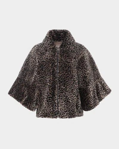 Gorski Leopard-print Shearling Lamb Zip Jacket With Cropped Sleeves In Gray