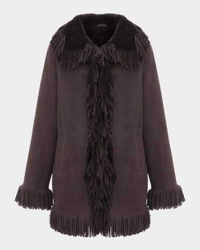 Gorski Merino Shearling Lamb Jacket With Fringes In Brown