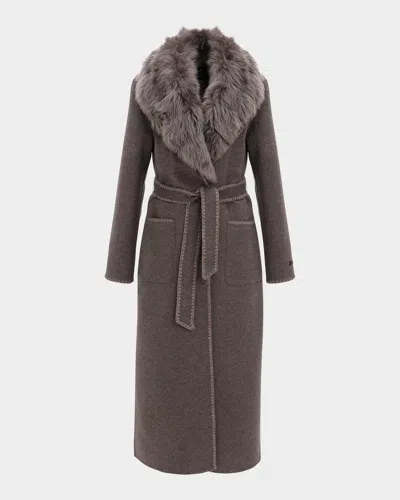Gorski Belted Cashmere-wool Coat With Detachable Merinillo Lamb Shearling Collar In Brown