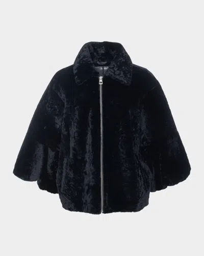 Gorski Textured Shearling Lamb Zip Jacket With Cropped Sleeves In Multi