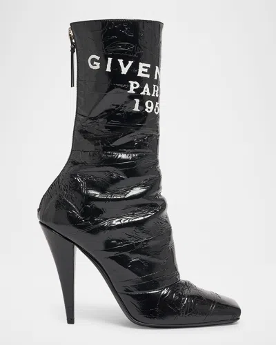 Givenchy Sliced Square Patent Leather Ankle Boots In Black