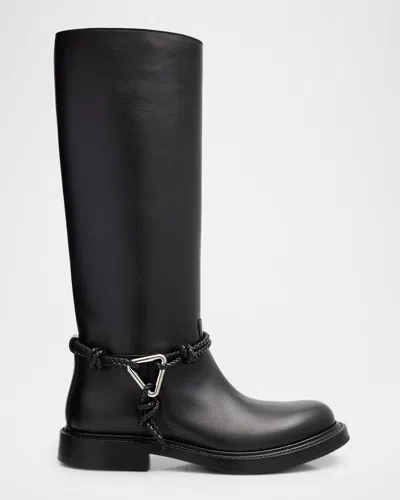 Bottega Veneta Knee High Boot Braided Strap Detail In Black