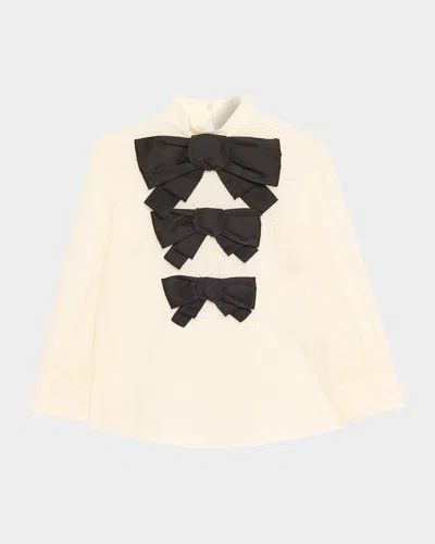 Valentino Bow Eyelet Mock-neck Top In White