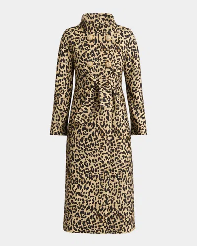 Valentino Leopard Print Double Breasted Coat With Belt In Brown