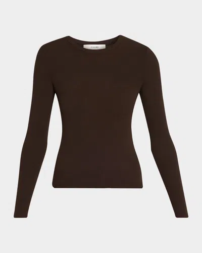 Frame The Long-sleeve Ribbed Crewneck Top In Brown