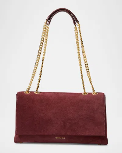 Veronica Beard Wedge Suede Shoulder Bag In Burgundy