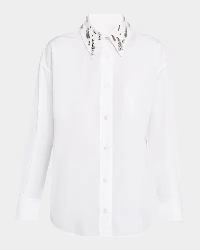 Fabiana Filippi Poplin Rhinestone Oversized Shirt In White
