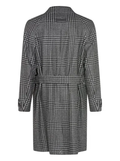 Zegna Houndstooth Pattern Coat Belted Waist In Multi