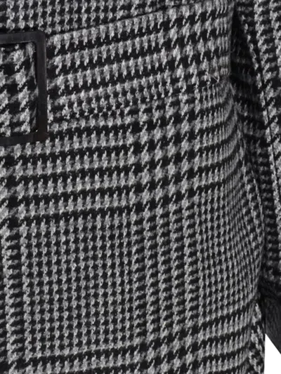 Zegna Houndstooth Pattern Coat Belted Waist In Multi