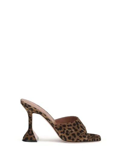 Amina Muaddi Brown Pumps With Distinctive Heel And Modern Silhouette In Animal Print